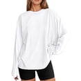 thumbnail image 2 of Lixiuxyad Women Basic Tee Fashionable Oversized Long Sleeve T Shirt Casual Basic Round Neck Fall Top For Everyday Wear,White, 2 of 6