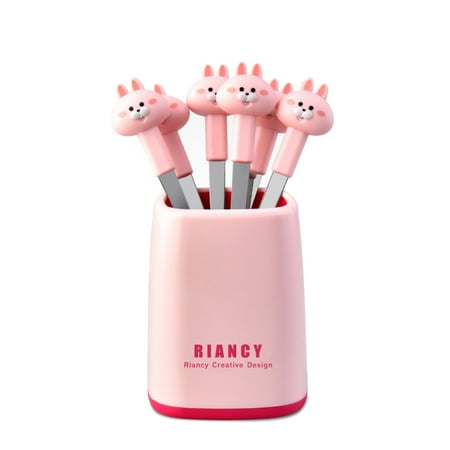 

Hadanceo 1 Set Fruit Fork with Storage Box Cartoon Shape Stainless Steel Animal World Theme Kids Dessert Toothpick for Dining Room