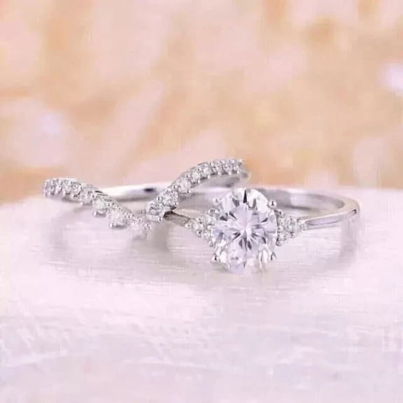 2CT Oval Cut Lab-Created Diamond Bridal Wedding Ring Set 925 Sterling Silver 14k White Gold Plated