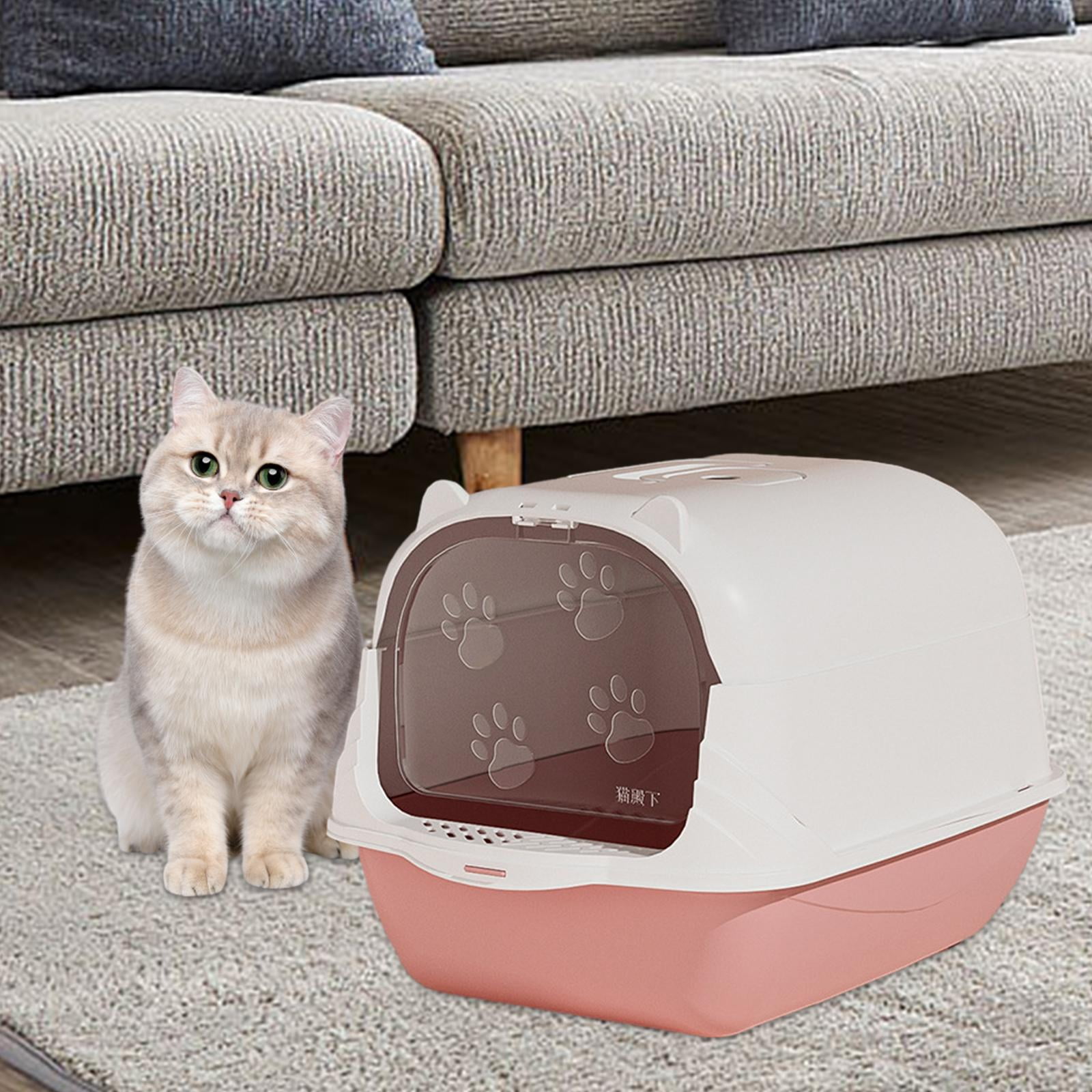 Bvdfgk Hooded Cat Litter Box Kitten Potty Enclosed Cat Toilet Anti Splashing Detachable Pink