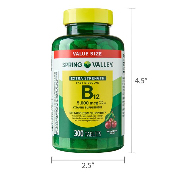 vitamin b12 injections in spring branch Spring Valley Extra Strength Vitamin B12 Supplement, Cherry, 5000 mcg, 300  Count, Fast Dissolve Tablets for Metabolism Support