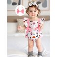 thumbnail image 4 of Miaouyo Infant Baby Girls Halloween Romper 0 3 6 12 18 Months Pumpkin Print Fly Sleeves Square Neck Jumpsuits and Cute Headband, 4 of 9