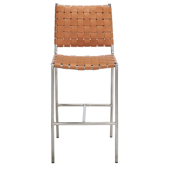 SAFAVIEH Olenna Woven Counter Stool, Cognac/Silver (17.8 in. W x 21.5 in. D x 39.8 in. H)