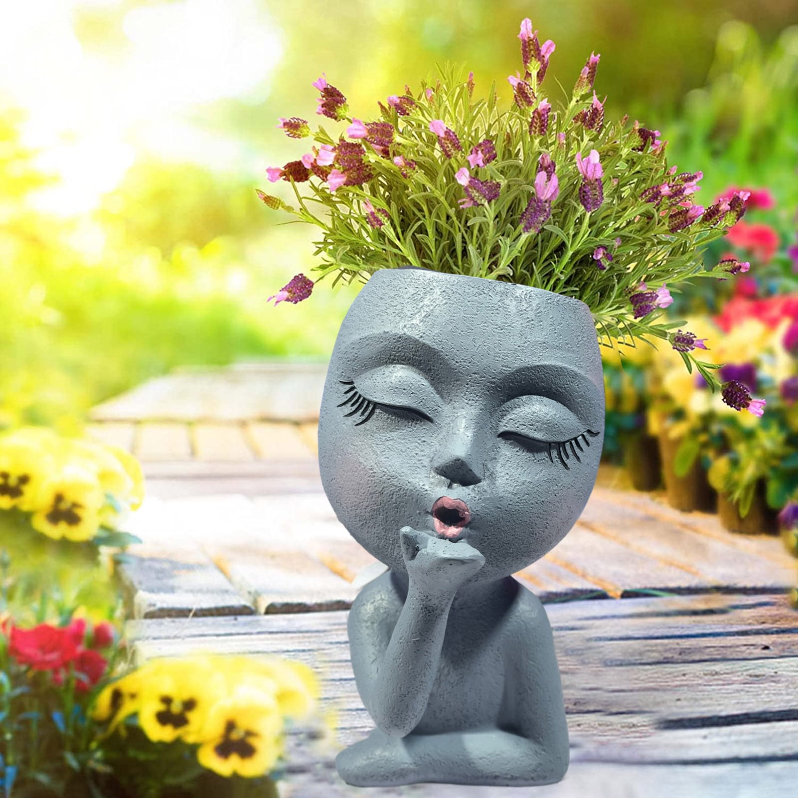 小物 hoyadara66 HYmarket Handmade Doll Head Shape Plant Pot - Vivid