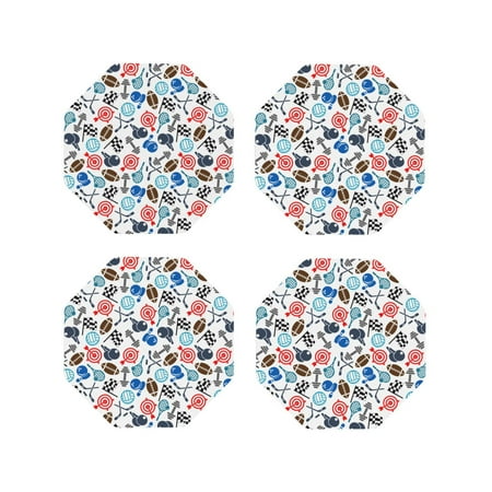 

Fuzoiu Sport Items Print Leather Coasters Set Drink Coasters Set of 4 for Tabletop Protection Durable PVC Coasters Home Décor and Housewarming Gift-Octagon