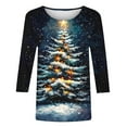 thumbnail image 5 of LiMoi Women's 3/4 Sleeve Round Neck Christmas Tees Featuring a Festive Tree Print Casual Tshirts Tops Shirts Blouse My Items, 5 of 5