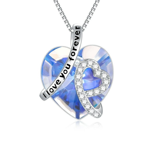 AOBOCO Gifts for Women, I Love You Forever Necklace Sterling Silver Heart Crystal Necklace Birthday Anniversary Jewelry Gifts for Women, Gifts for Her, Gifts for Mom Nana Wife Sisters
