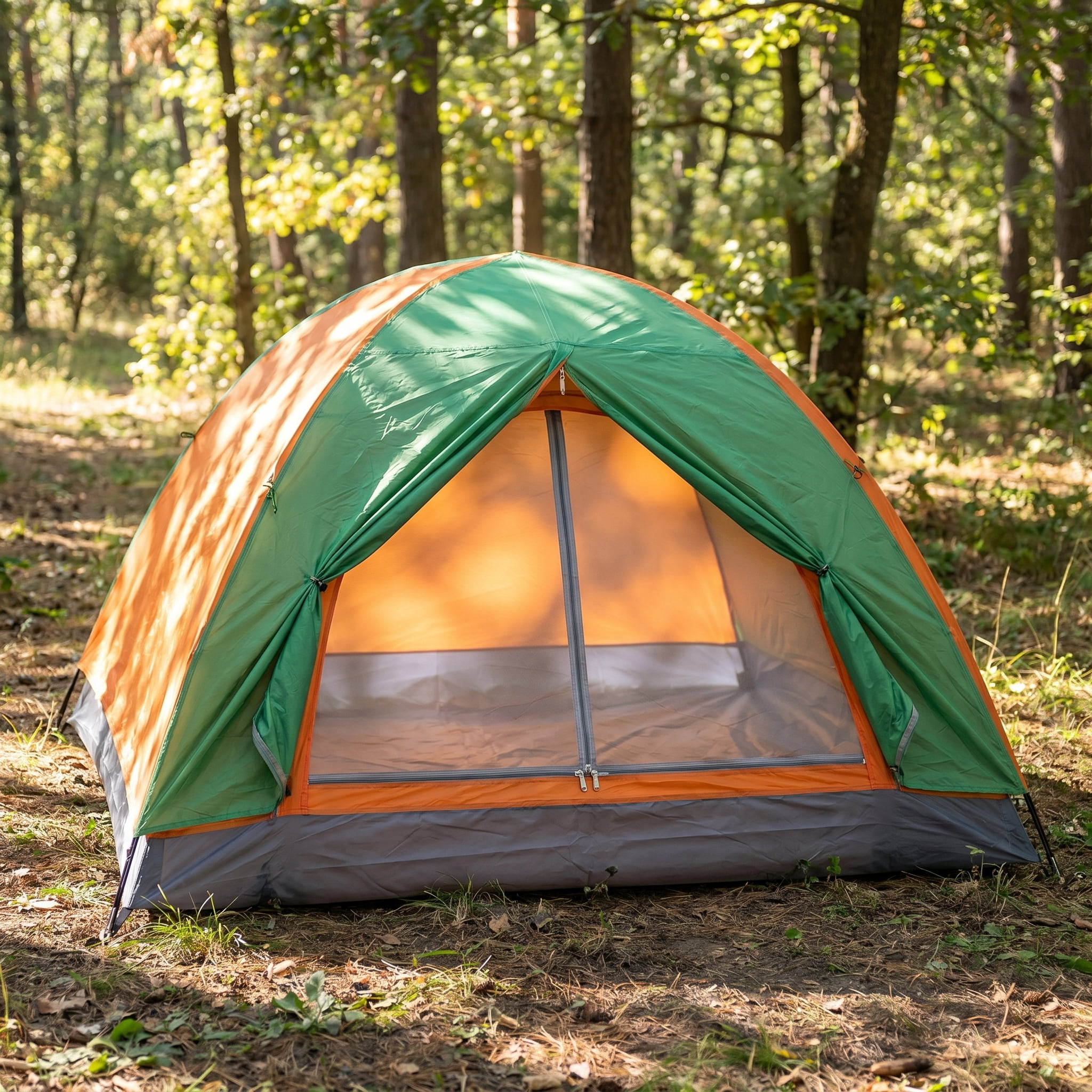 2-Person Double Door Camping Dome Tent, Waterproof Outdoor Hiking Tent, Orange & Green