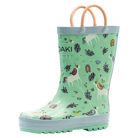 

Oaki Kids Rubber Rain Boots with Easy-On Handles for Boys Girls Toddlers
