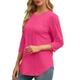 thumbnail image 4 of Drses 3/4 Length Sleeve Womens Tops Round Neck Casual Tunic Tops Basic Pleated Shirts Loose Fit, 4 of 8