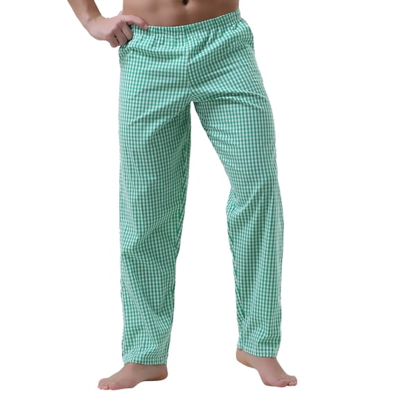 Mens Pajama Pants Pj Pants Casual Home Cotton Thin Striped Medium Waist Loose Cotton Trousers Pajama Bottoms Sleep Pants Green XL