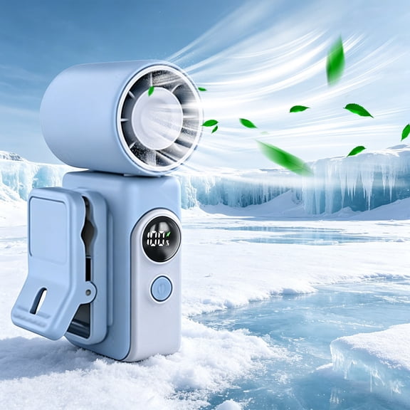 Clip on Portable Mini Fan Handheld Rechargeable 4 Speed LED Display Travel Fan Mist Blue