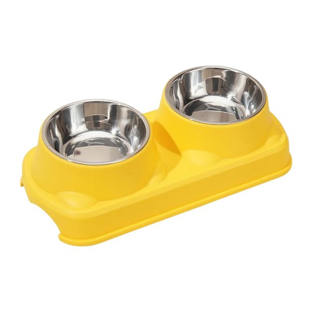 Comedero elevado para gatos, comedero de acero inoxidable para mascotas de interior, resistente, para uso diario. Amarillo