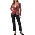 thumbnail image 3 of INSPIRE CHIC Women's Velvet Blazer Solid Color Shawl Collar One Button Wear-to-Work Suit Jacket S Red Brown, 3 of 7