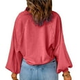 thumbnail image 5 of Womens Loose Button Down Blouse Solid Casual Trendy Cropped Pullover Tops Lapel Going Out Lightweight Sweatshirts Red S, 5 of 8