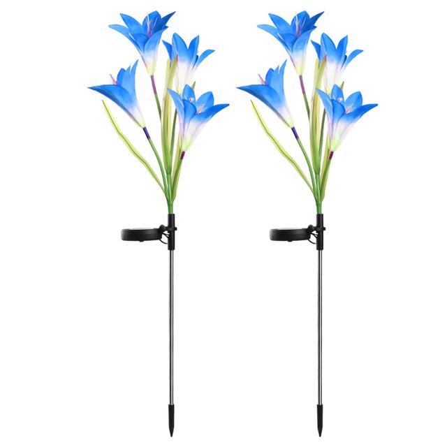 Lámpara de jardín forma de flor Lámpara de césped al aire libre colorida luz solar decorativa LED, azul 2pcs sidaley HA002386-04