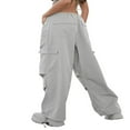 thumbnail image 5 of Women Grunge Drawstring Cargo Pants Loose Side Big Pockets Solid Color Casual Summer Spring Long Sports Trousers Green S, 5 of 5