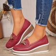 thumbnail image 2 of Wedge Loafers for Women Platform Cute Dress Casual Business Shoes Comfortable Lightweight Slip on Work Shoes with Gold Chain Red Size 6.5, 2 of 5