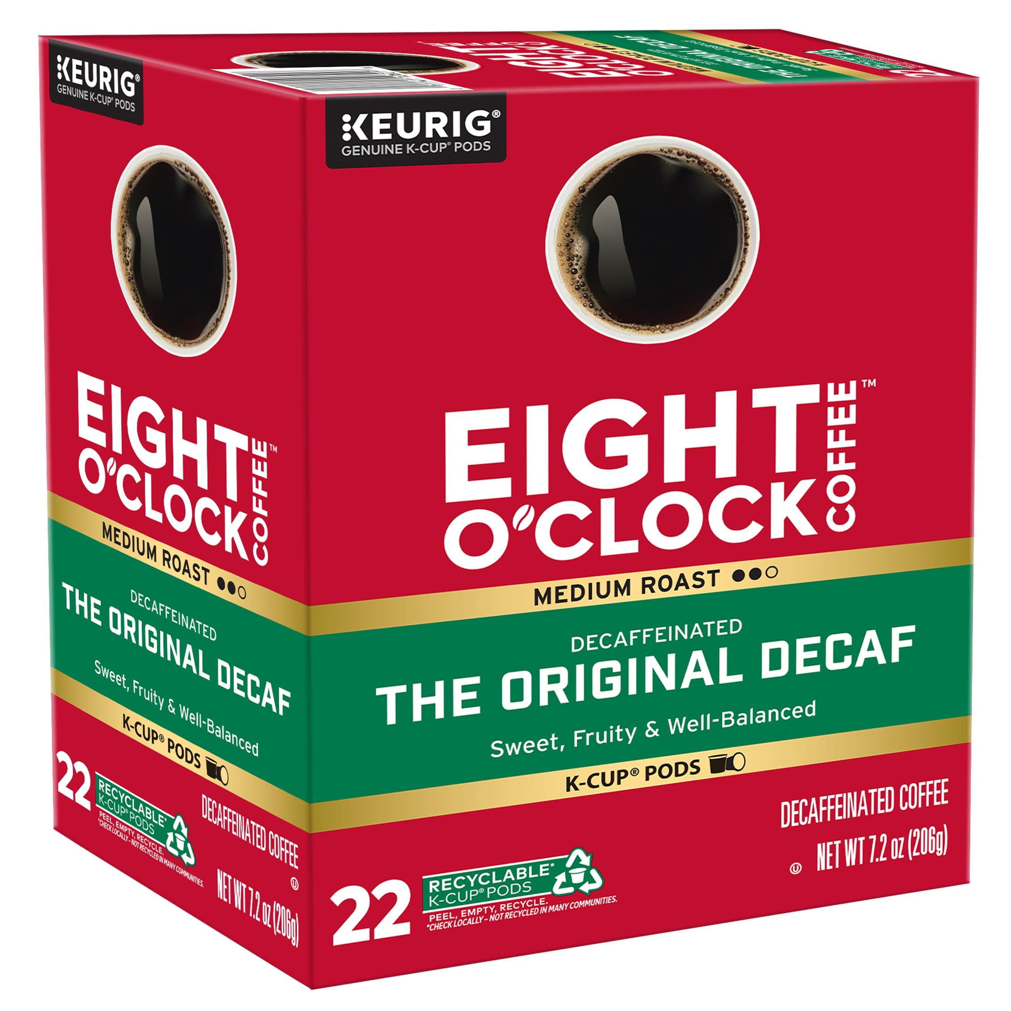 Eight O'Clock Original Decaf, Medium Roast Coffee, Keurig K-Cup Single Serve Coffee Pods, 22 Count