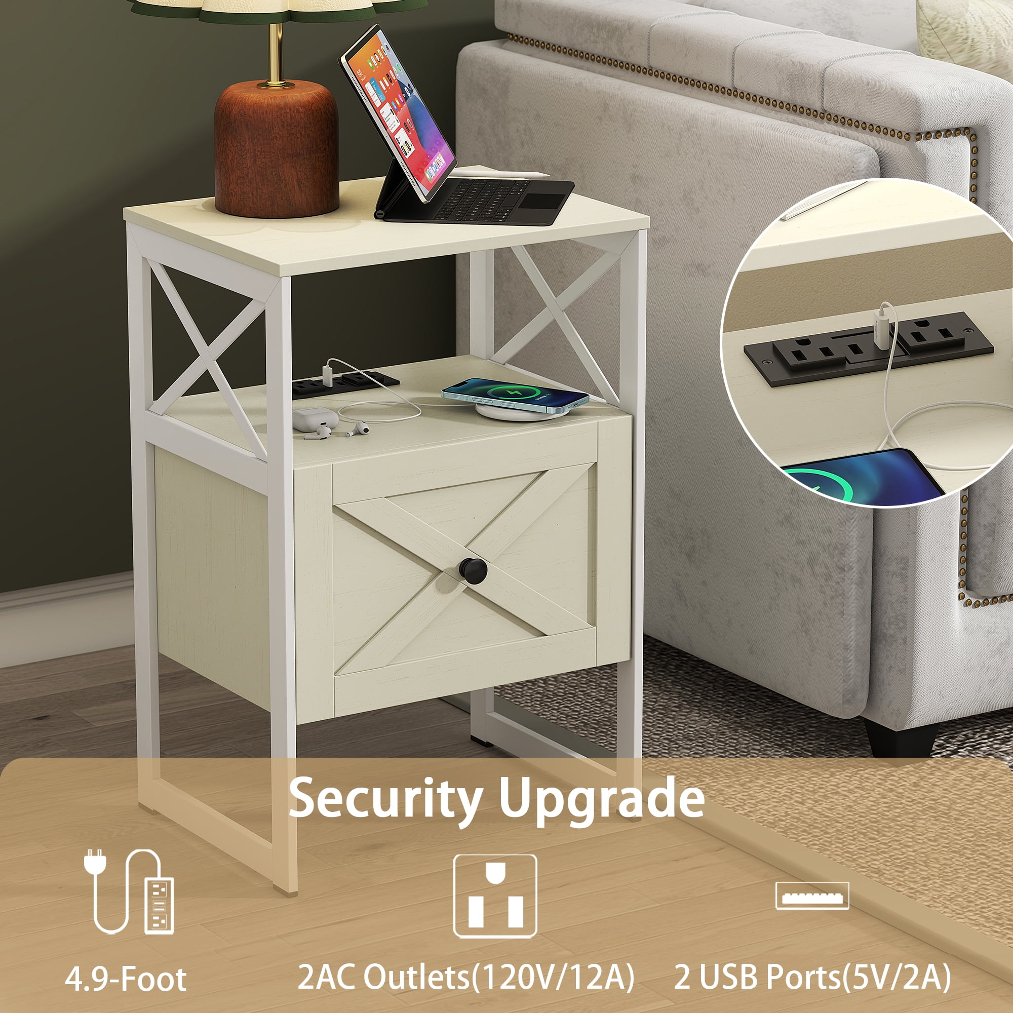 Manxile Nightstand with Drawers & Shelf Bedside End Table for Bedroom,White