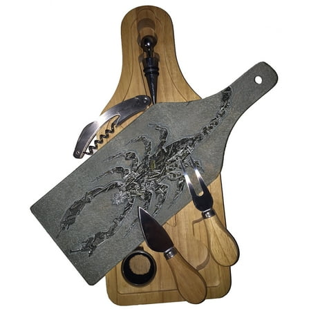 

KuzmarK Wine & Cheese Glass Cutting Board Wood Box Gift Set - Scorpion Weapons Knives