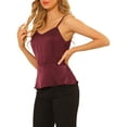 thumbnail image 4 of INSPIRE CHIC Women's Casual Spaghetti Strap V Neck Peplum Sleeveless Top XS Burgundy, 4 of 7