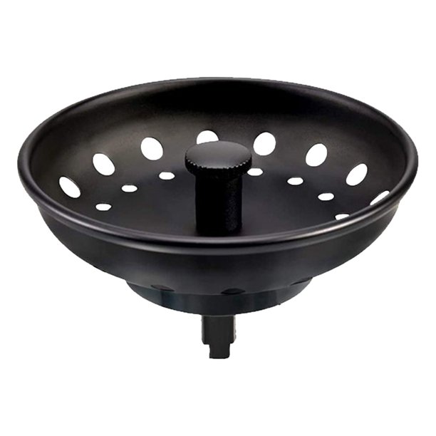 Cesto combinado con colador y tapón para fregadero de cocina negro, recambio para desagüe estándar, cesto de acero inoxidable con recubrimiento electrochapado y tapón de goma con pomo de plástico