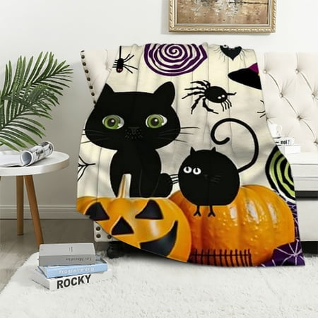 BCIIG Black Cat Pumpkin Warm Lightweight Blanket Soft Fleece Throw Blanket for Living Rooms Sofa Decor Gifts All Seasons Soft Plush Blankets 40x50in