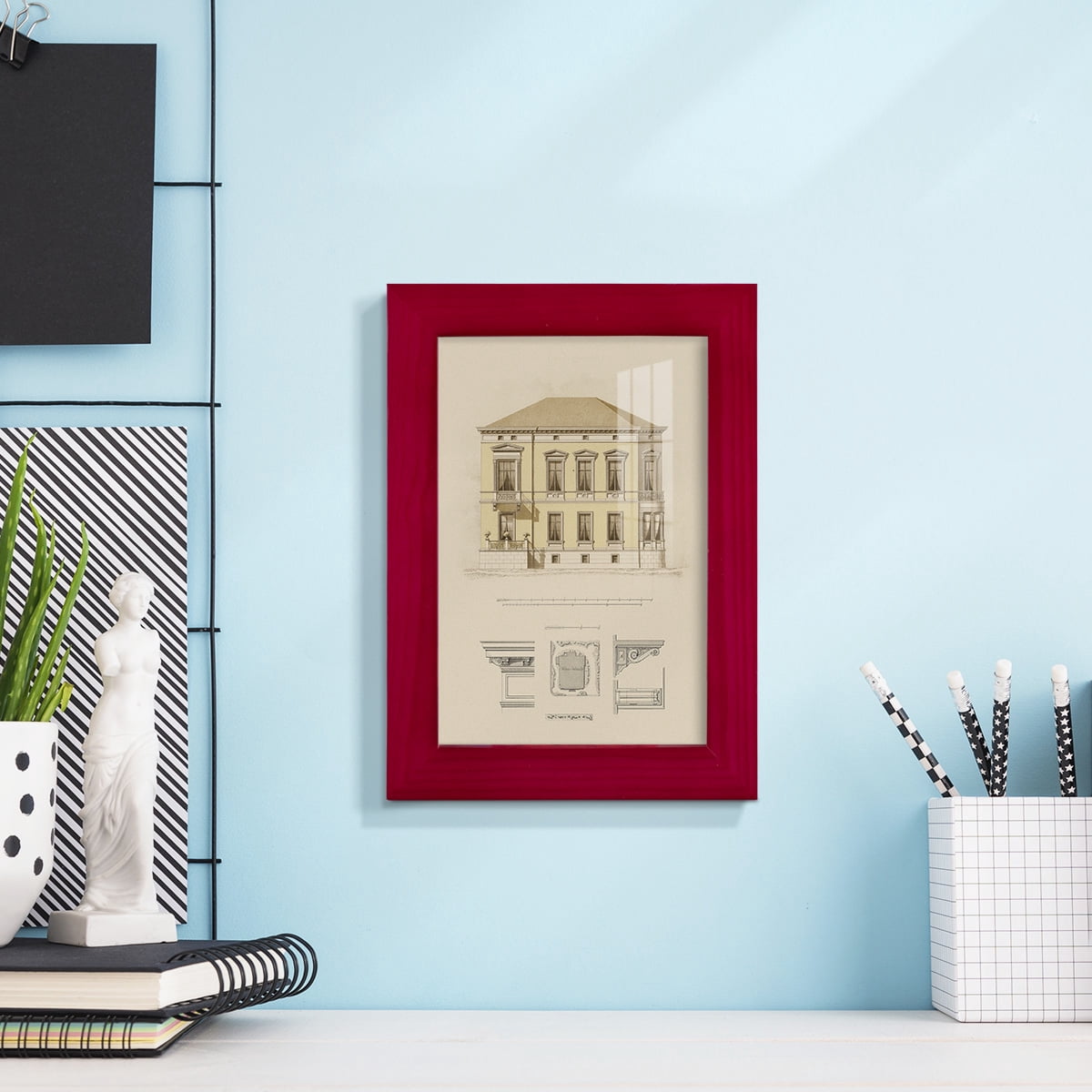 Estate and Plan VI -Framed Print w/glass-Cherry Red