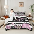 thumbnail image 4 of Manfei Princess Dress Child Queen Comforter Set, Black White Fashion Stripes Bedding Sets, Romantic Rose Reversible Bedding Comforter Set, Microfiber Bedroom Decor, 3 Pieces, 4 of 8