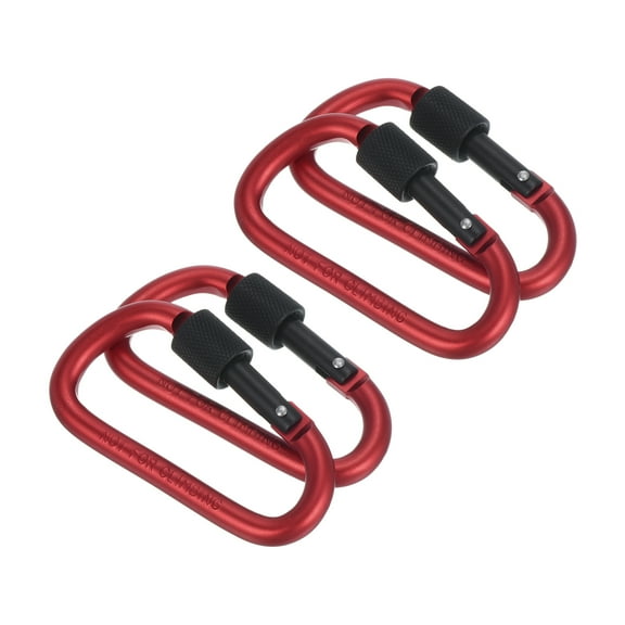 Uxcell 4 Pack Locking Hook 3" Aluminum D Ring Shape Clip Screw Gate Lock Quick Link for Keychain Outdoor Camping Hiking Red