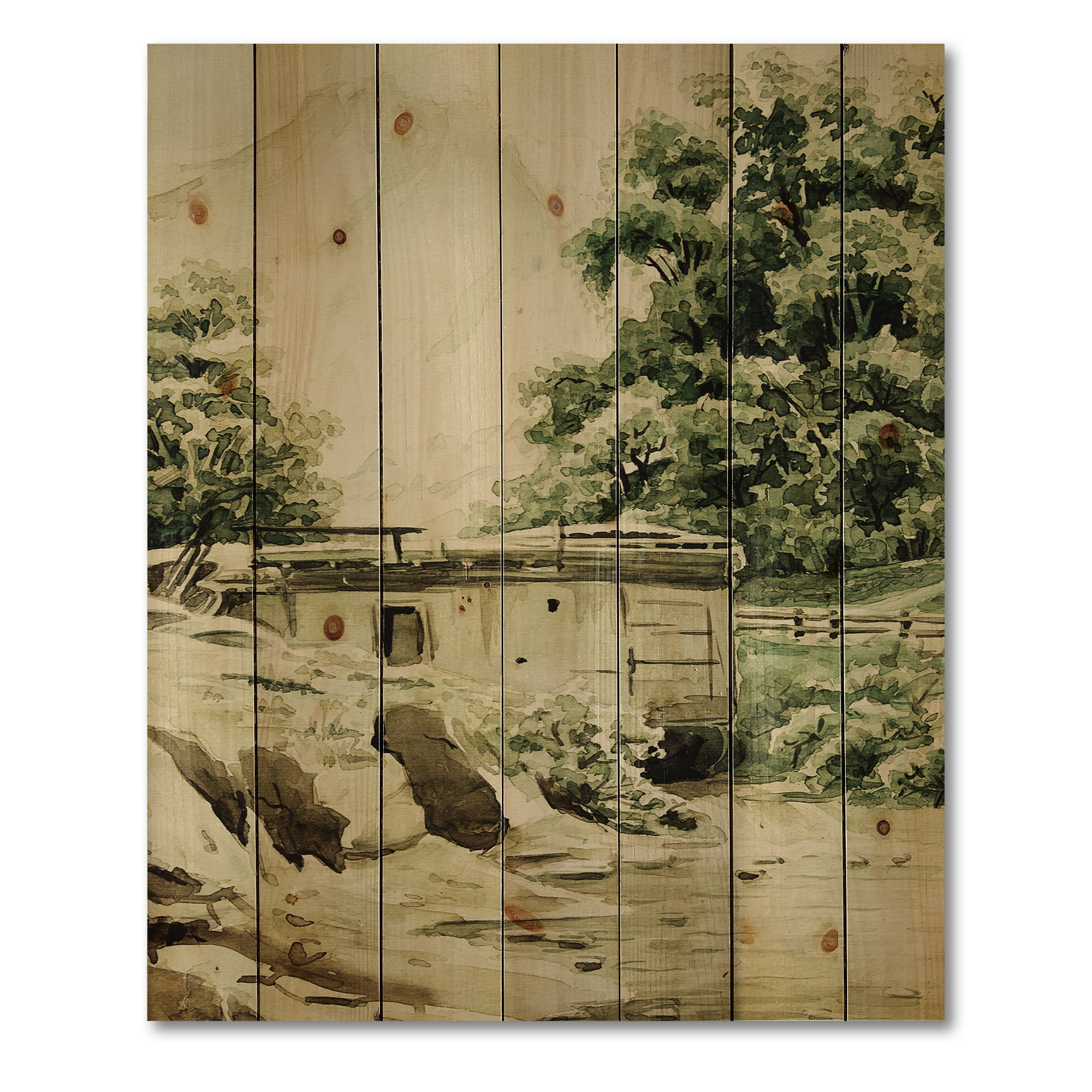 Designart 'Cabin In The Green Mountains' Cabin & Lodge Print on Natural Pine Wood