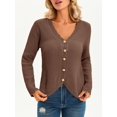 thumbnail image 2 of Women's Long Sleeve Button Down V‑Neck Knit Cardigan Scalloped Trim Sweater, 2 of 5
