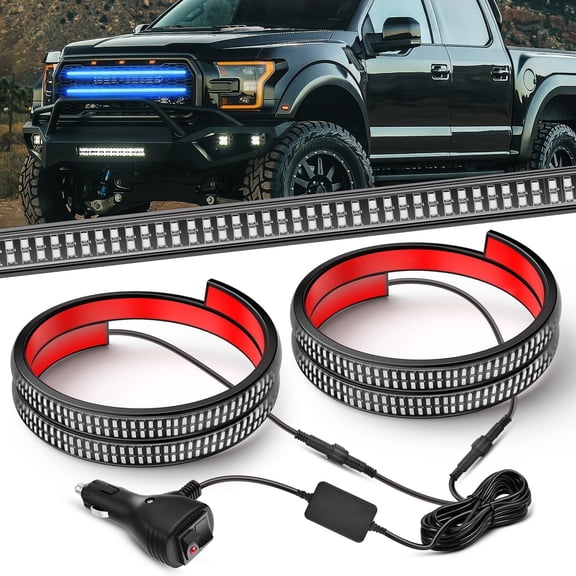 Nilight 2PCS 24 inch Truck Grille Strobe Lights Strip 384 LED Light Blue Flexible Side Flashing Waterproof Lighting Kit for Trucks Tow Plow