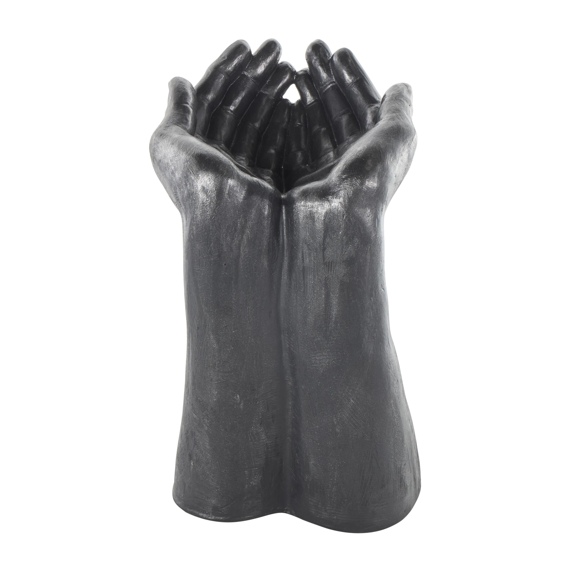 10" x 15" Black Polystone Open Hands Sculpture, by DecMode