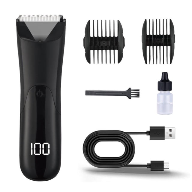 USB Rechargeable Men's Body Hair Trimmer Waterproof for Shower Use with Ceramic Blade