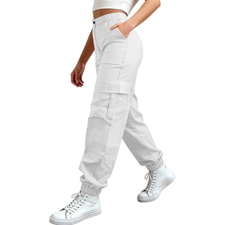 Workout Casual Pants for Women Cargo Pants High Waisted Hiking Pants Baggy Stretchy Wide Leg Streetwear With 6 Pants L