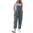 thumbnail image 2 of Tdoqot Womens Cargo Jumpusits with Pocekts- Casual Sleeveless Cotton Linen Summer Overalls Workwear Gray Size S, 2 of 7