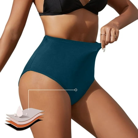 Fainosmny For Women S High Waisted Bikini Bottoms Retro Basic Full Coverage Swimsuit Mid Waist Bathing Suit Bottom Split Swim Shorts Navy XL