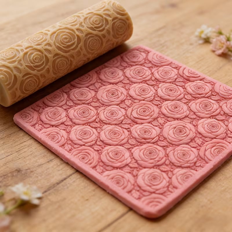 Small Rose Texture Embossed Polymer Clay Roller - A must-have tool for ceramic sculptures