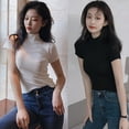 thumbnail image 6 of JANDEL Women's Solid Half Turtleneck Fashion Slim Short Sleeve Knitted T-Shirt, White, One Size, 6 of 9