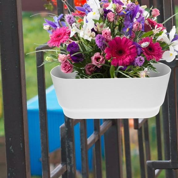 HOMEMAXS  Fence Railing Plant Pot Hanging Planters for Outdoor Plants Container White