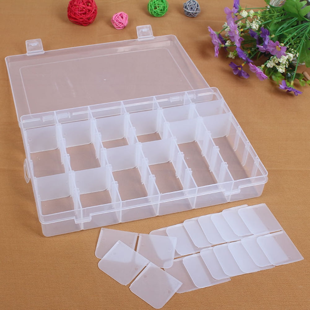 2 Pack 24 Grids Clear Plastic Organizer Box Storage Container with  Adjustable Divider Craft Organizers and Storage Bead Storage Organizer Box  for DIY Jewelry Tackles with 2 Sheets Label Stickers