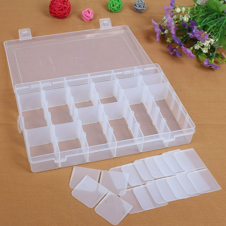 Manunclaims 36 Grids Plastic Organizer Box with Adjustable Dividers, Clear Storage Container for Beads Jewelry Fishing Tackles Letter Board Letters