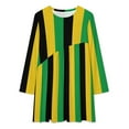 thumbnail image 2 of Black Yellow Green Stripes Loose Dress Evening Dress Summer Dresses for Women Luxury Dress Long Sleeved Dress, 2 of 4