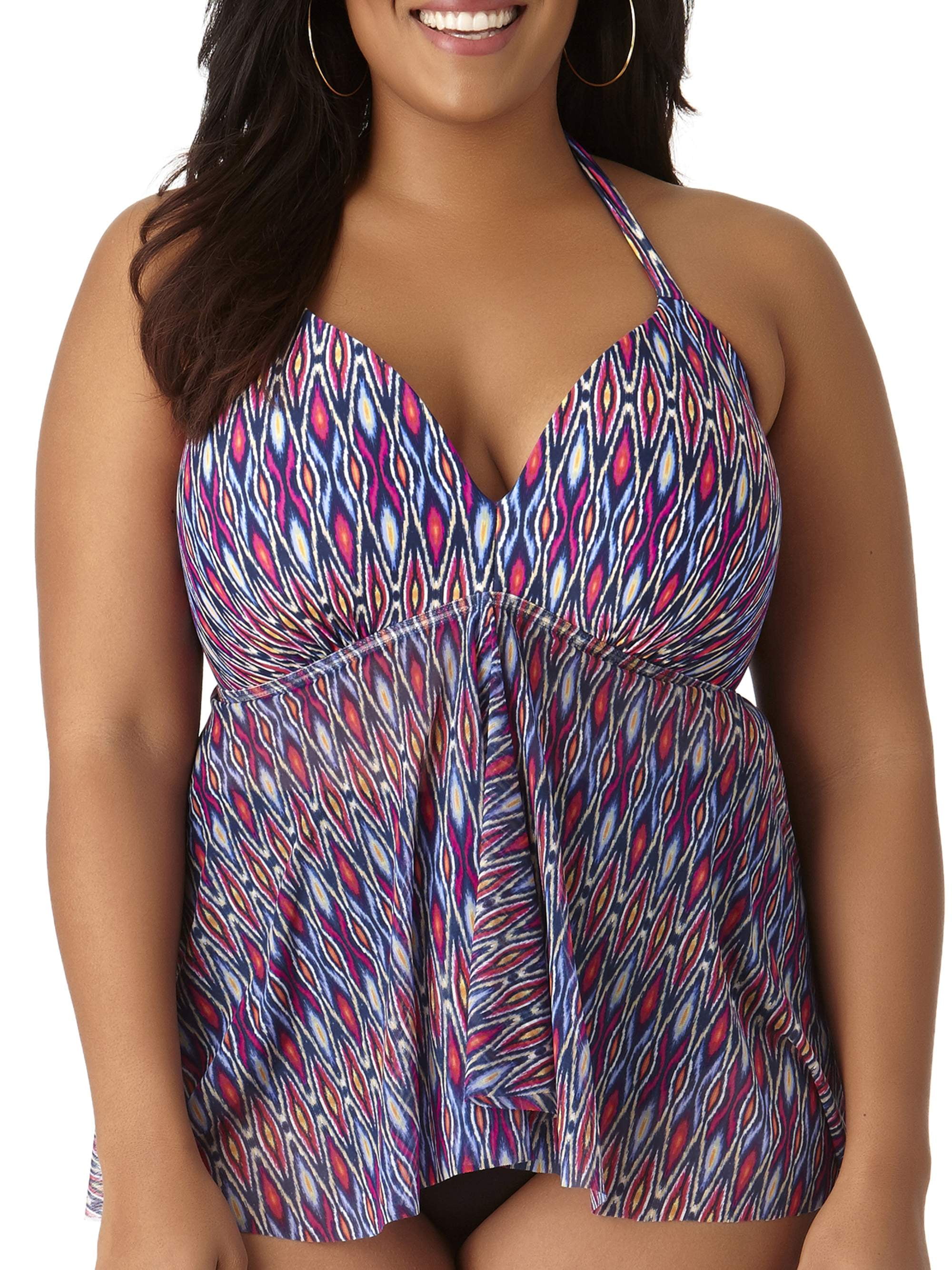 Time and Tru Women's PlusSize Mesh Open Front Halterkini Swimsuit