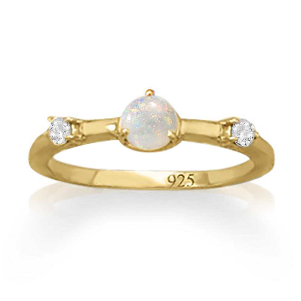 Sparkling Oval Blue Opal Ring Women Wedding Jewelry 14K Gold Plated Nickel Free