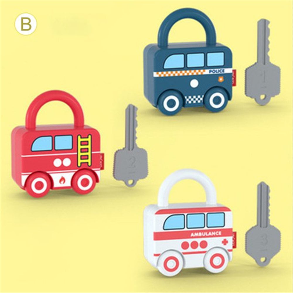 Colorful Vehicles Children Kids Early Learning Locks with Keys Educational Toys 