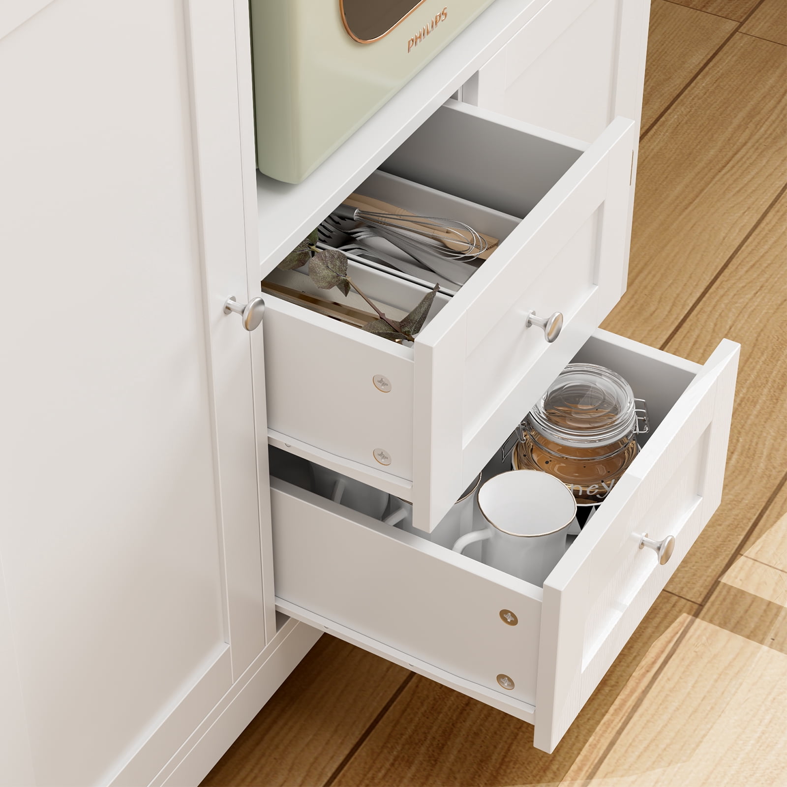 Homfa 40'' Kitchen Storage Cabinet, Buffet Cabinet Sideboard with  Drawers and Adjustable Shelves, Microwave Cabinet for Dining Room, White