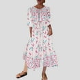 thumbnail image 6 of Youyipin womens summer dresses Ladies' Printed Waistband With Bubble Sleeves Maxi dresses for women, 6 of 8